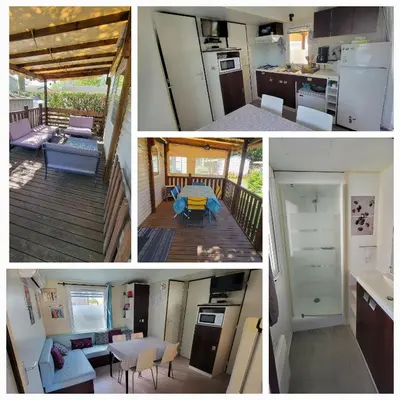 Cuisine ou kitchenette dans l'établissement Mobilhome 6 personnes 32m2