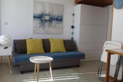 Coin salon dans l'établissement Hossegor Appartement T2 cabine - Superbe Vue Océan