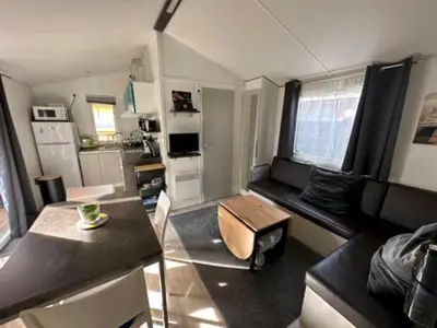 Cuisine ou kitchenette dans l'établissement Mobil Home Moderne avec grand terrasse