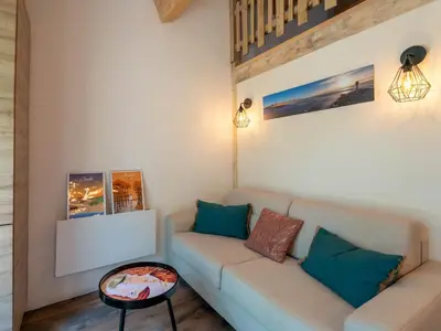 Coin salon dans l'établissement Maisonnette 2* à Mimizan Plage pour 3 pers, proche océan et pistes cyclables - FR-1-50-122