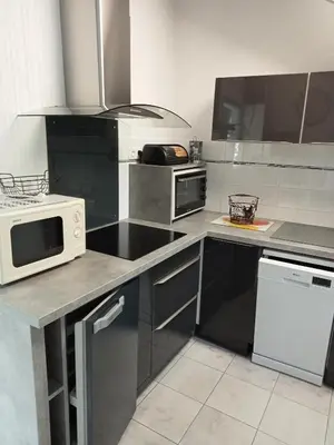 Cuisine ou kitchenette dans l'établissement Charmante maisonnette