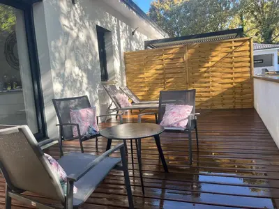 Balcon ou terrasse dans l'établissement Salles, Maison à 30 min d'Arcachon