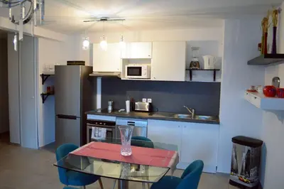 Cuisine ou kitchenette dans l'établissement Appartement charmant à la Teste de Buch