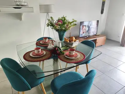 Télévision ou salle de divertissement dans l'établissement Appartement charmant à la Teste de Buch