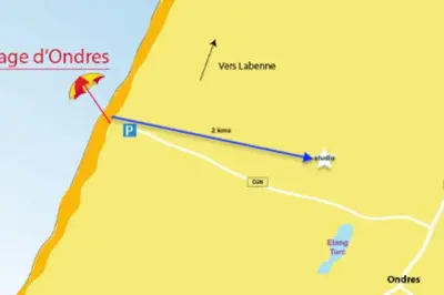 Plan de l'établissement Ondres, studio classé, proche océan