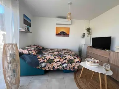 Télévision ou salle de divertissement dans l'établissement Studio tout confort + terrasse