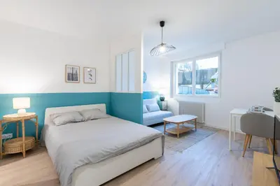 Un ou plusieurs lits dans un hébergement de l'établissement Le Cocon, Dax, Studio cœur de ville