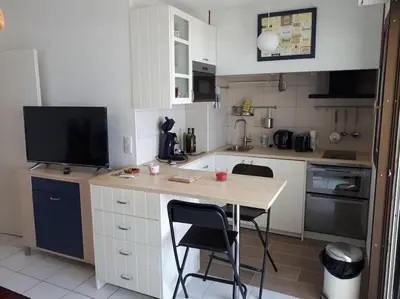 Cuisine ou kitchenette dans l'établissement FACE à LA PLAGE CENTRALE POUR CET AGRÉABLE T2