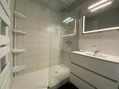 Salle de bains dans l'établissement Appartement rénové pour 4 pers avec piscine à Capbreton - FR-1-413-230