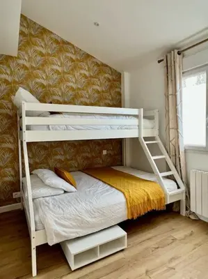Un ou plusieurs lits dans un hébergement de l'établissement Cosy 2 bedroom home between Arcachon and Bordeaux