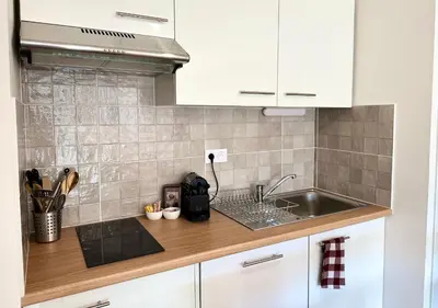 Cuisine ou kitchenette dans l'établissement Biscawaï studio spacieux et cosy