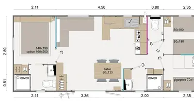 Plan de l'établissement Mobil-home Premium Mayotte - 3 Ch - 2 sdb