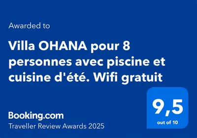 Certificat, récompense, panneau ou autre document affiché dans l'établissement Villa OHANA pour 8 personnes avec piscine et cuisine d'été. Wifi gratuit