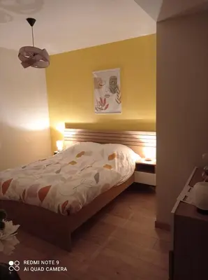 Un ou plusieurs lits dans un hébergement de l'établissement Maison cosy à côté de Biscarrosse