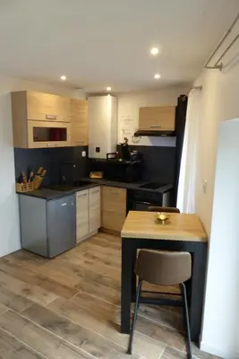 Cuisine ou kitchenette dans l'établissement La Pierre n°6 Grand studio avec CLIM