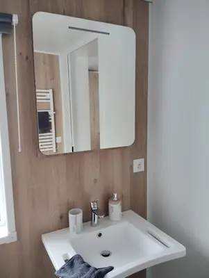 Salle de bains dans l'établissement Mobil'home haut de gamme XXL sous les pins !