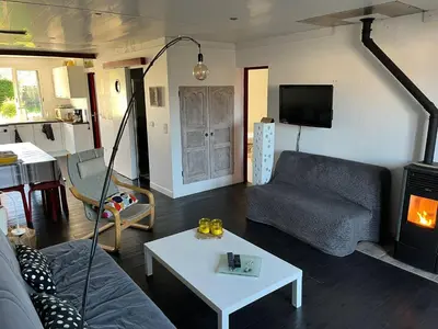 Télévision ou salle de divertissement dans l'établissement Charmante maison landaise