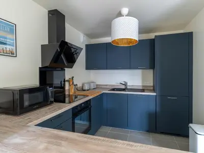 Cuisine ou kitchenette dans l'établissement Appartement Neuf 3* à 2 Pas de l'Océan à Mimizan, 5 Pers, Balcon, Parking - FR-1-50-132