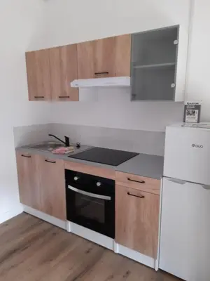 Cuisine ou kitchenette dans l'établissement Studio Mimizan plage bord du courant en RDC