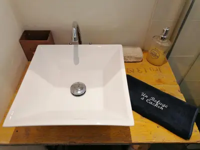 Salle de bains dans l'établissement Chambre d'hôtes 1 - Rétro - Un Refuge à Cachen