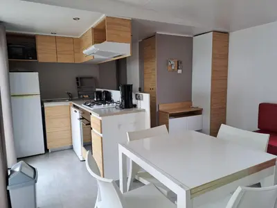 Cuisine ou kitchenette dans l'établissement HARMONIE Mobil home au cœur d'un camping 5 étoiles