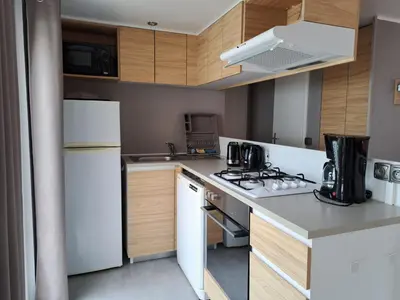 Cuisine ou kitchenette dans l'établissement HARMONIE Mobil home au cœur d'un camping 5 étoiles