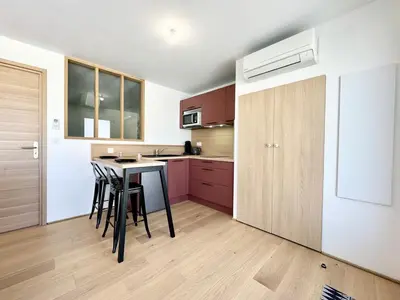 Cuisine ou kitchenette dans l'établissement Sous les Palmiers - Neuf - Parking - Centre - Télé