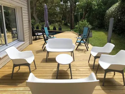 Jardin de l'établissement Villa contemporaine à Seignosse avec piscine chauffée, proche océan - FR-1-791-10