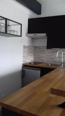 Cuisine ou kitchenette dans l'établissement Charmant studio indépendant Saubusse