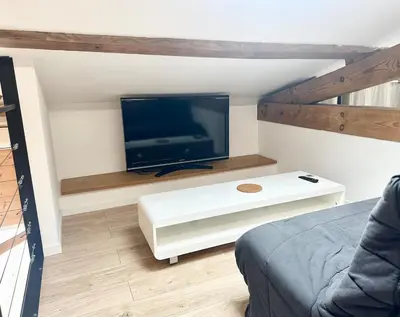 Télévision ou salle de divertissement dans l'établissement Le Nid Douillet - Clim - Fibre - Chaleureux - Lumineux