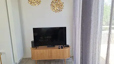 Télévision ou salle de divertissement dans l'établissement Charmant appartement cœur de ville avec terrasse aménagée privée