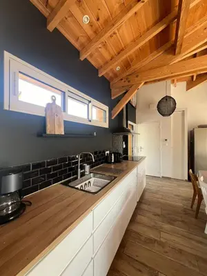 Cuisine ou kitchenette dans l'établissement Maison de vacances 4 étoiles, Mimizan plage sud