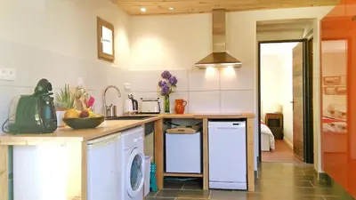 Cuisine ou kitchenette dans l'établissement La Maison Bleue