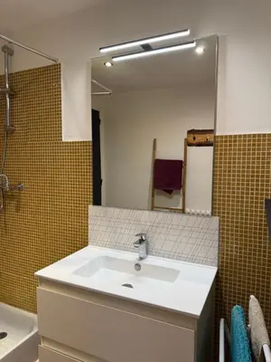 Salle de bains dans l'établissement Villa Landaise, 10 minutes des plages