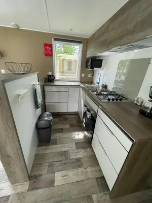 Cuisine ou kitchenette dans l'établissement Mobilhome bord du lac