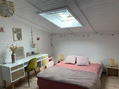 Un ou plusieurs lits dans un hébergement de l'établissement Villa au calme piscine chauffée dix couchages