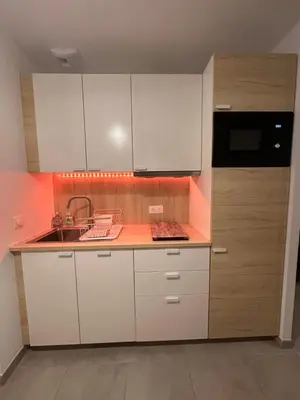 Cuisine ou kitchenette dans l'établissement À 500m de la plage - L Ébène -