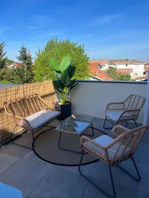 Balcon ou terrasse dans l'établissement Joli Appartement avec terrasse Bassin d'Arcachon