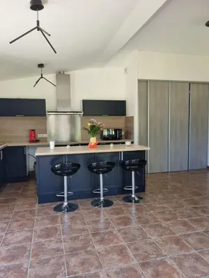 Cuisine ou kitchenette dans l'établissement Jolie maison avec jardin et pergola