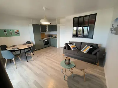 Cuisine ou kitchenette dans l'établissement Appartement Mimizan Plage
