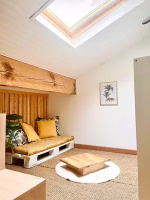 Coin salon dans l'établissement Jolie maison face à l'océan Biscarrosse Plage