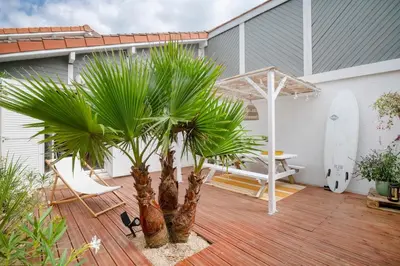 Jardin de l'établissement Jolie maison face à l'océan Biscarrosse Plage