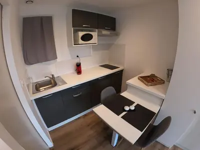 Cuisine ou kitchenette dans l'établissement La villa baie du lac les pins
