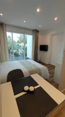 Télévision ou salle de divertissement dans l'établissement La villa baie du lac les pins