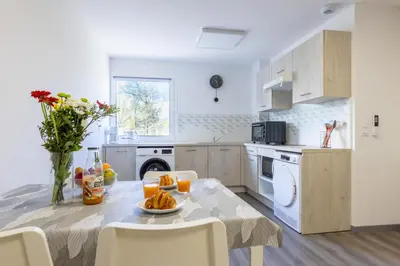 Cuisine ou kitchenette dans l'établissement L'Ilot Narossais 10 - idéal curiste - clim - proche Dax