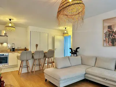 Cuisine ou kitchenette dans l'établissement Appartement plage et lac