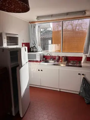 Cuisine ou kitchenette dans l'établissement T1 charme Landais à la ferme