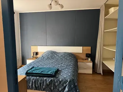 Un ou plusieurs lits dans un hébergement de l'établissement Maisonnette au calme, T3, 6 pers résidence avec piscine et wifi privée proche lac et océan