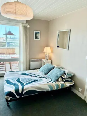 Un ou plusieurs lits dans un hébergement de l'établissement Ocean SPOT, Vue sur la mer, Vacance Famille, Parking, Surf, 4P
