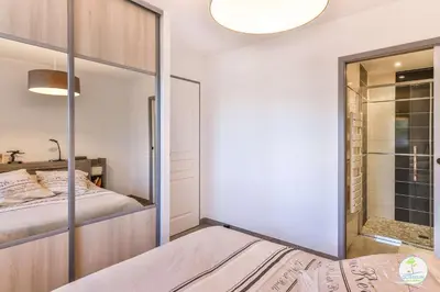 Un ou plusieurs lits dans un hébergement de l'établissement Biscarrosse Maison 6 couchages avec terrasse
